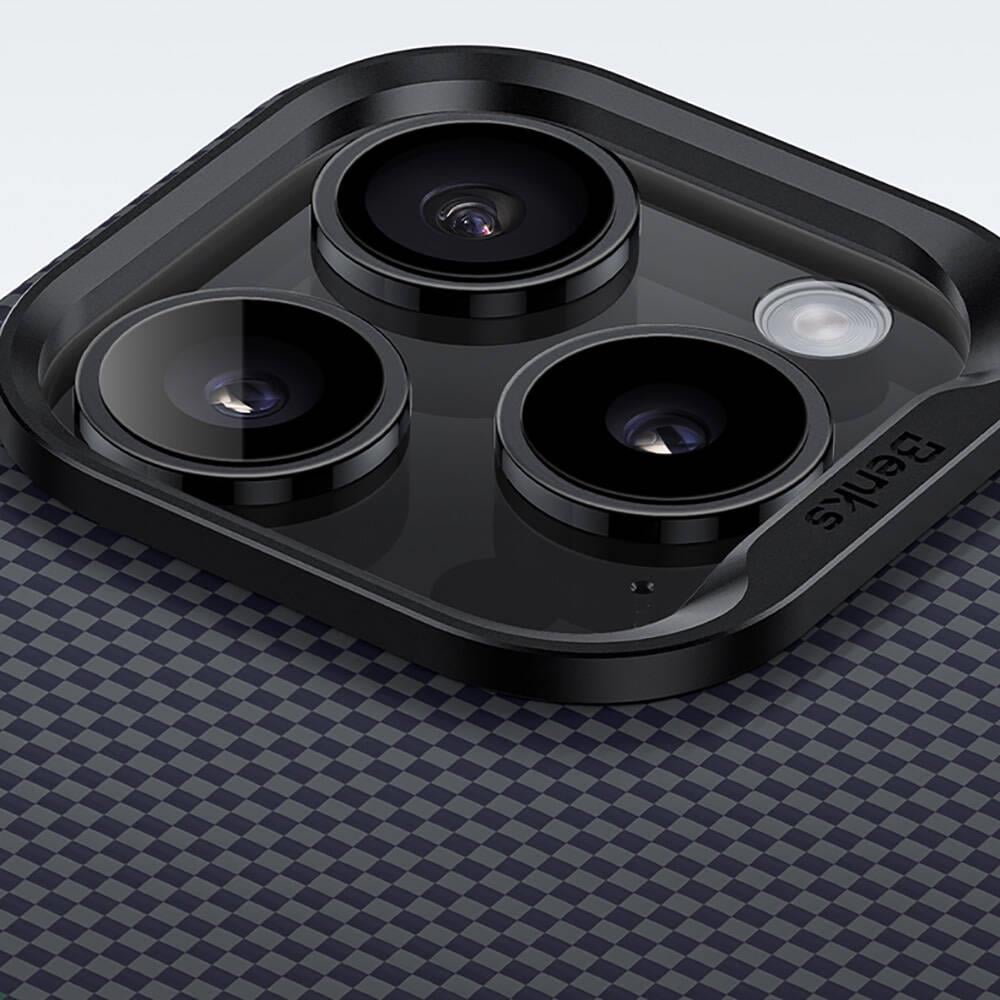 Apple iPhone 15 Pro Kılıf M-safe Şarj Özellikli Karbon Fiber Tasarımlı Benks Aurora ArmorPro Kevlar Kapak