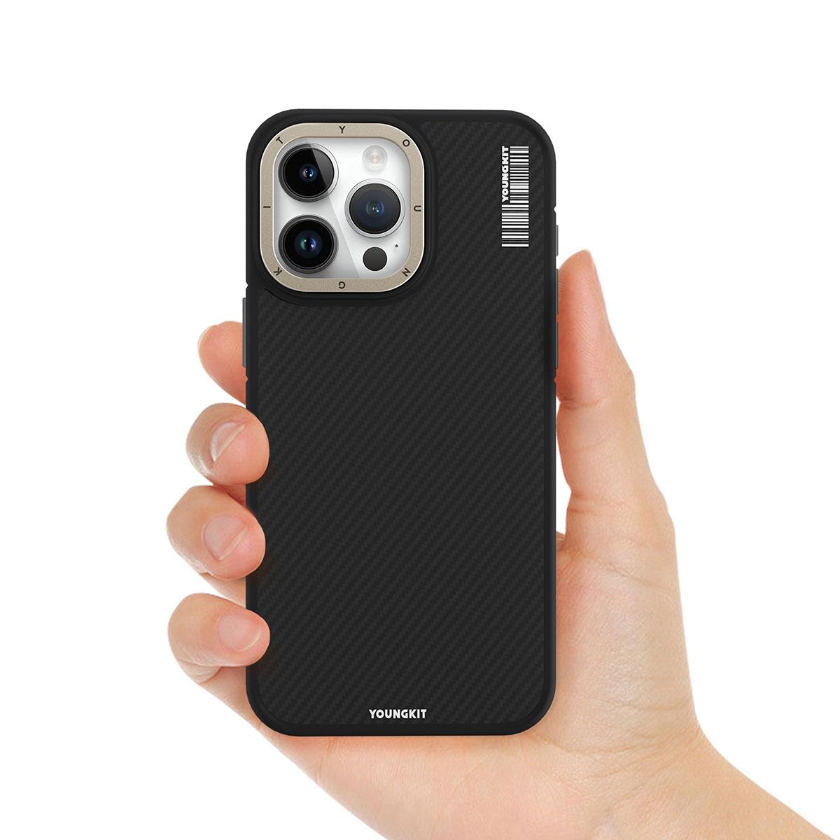 Apple iPhone 15 Pro Kılıf M-safe Şarj Özellikli YoungKit 600D Kevlar Kapak