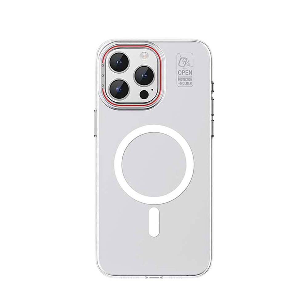Apple iPhone 15 Pro Kılıf M-safe Şarj Özellikli Standlı Metal Kamera Çerçeveli Mat Recci Glaze Serisi Kapak