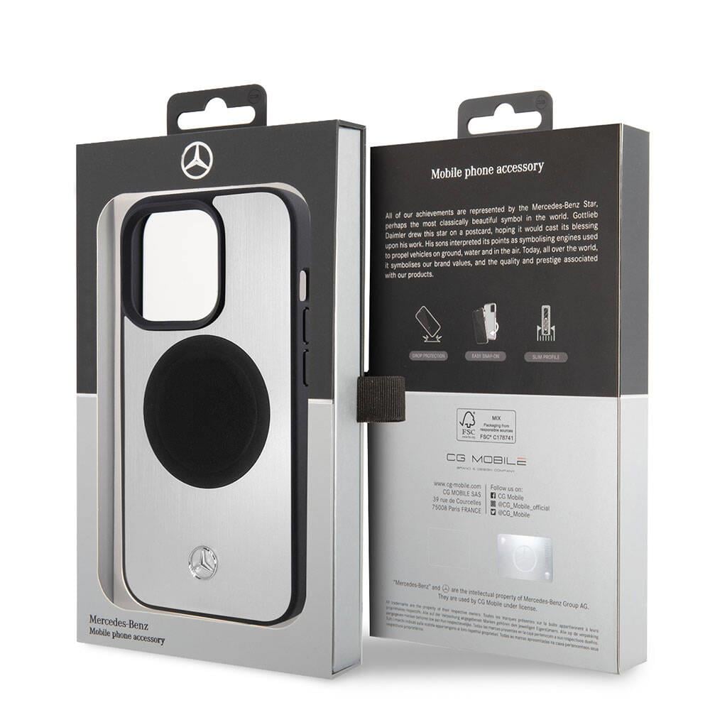 Apple iPhone 15 Pro Kılıf Mercedes Benz Orjinal Lisanslı M-safe Şarj Özellikli Alüminyum Arka Yüzey Metal Yıldız Logolu Kapak
