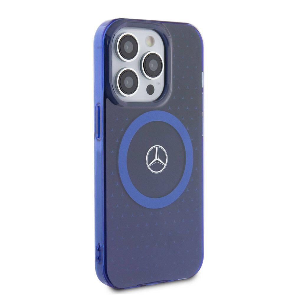 Apple iPhone 15 Pro Kılıf Mercedes Benz Orjinal Lisanslı M-safe Şarj Özellikli Çift Katmanlı Mavi Yıldız Desenli Kapak