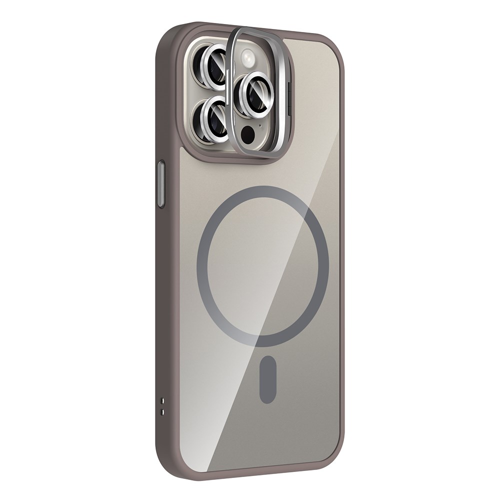 Apple iPhone 15 Pro Kılıf Standlı ve Kamera Lens Hediyeli M-Safe Şarj Özellikli Zore Etro Kapak