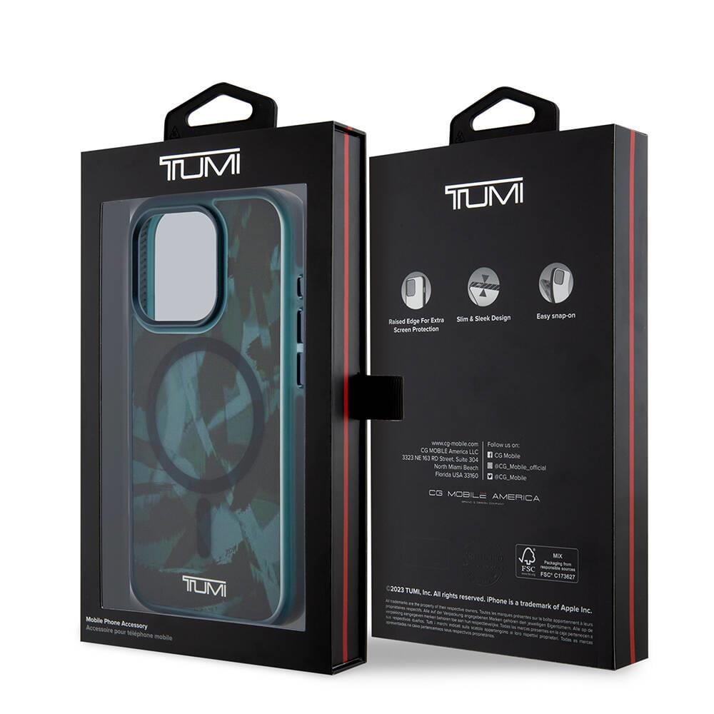 Apple iPhone 15 Pro Kılıf TUMI Orjinal Lisanslı M-safe Şarj Özellikli Buzlanmış Saydam Fırça Kamuflajı Desenli Kapak