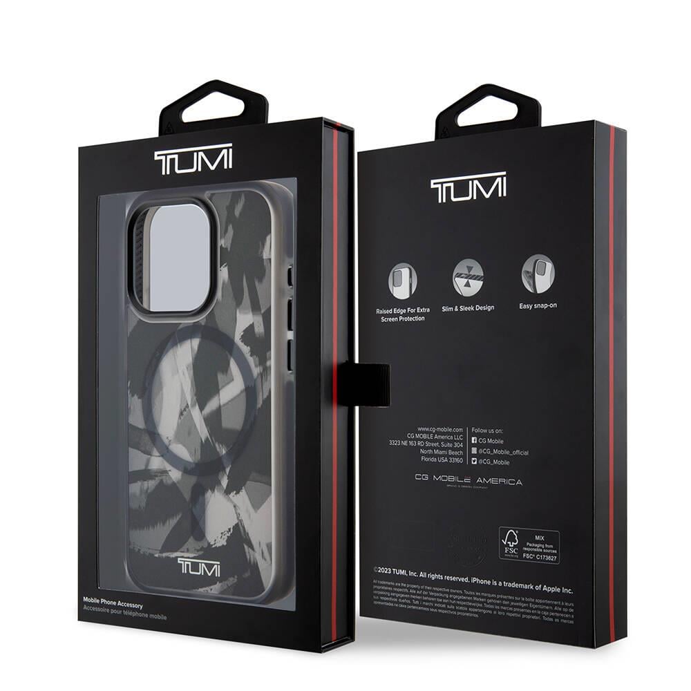 Apple iPhone 15 Pro Kılıf TUMI Orjinal Lisanslı M-safe Şarj Özellikli Buzlanmış Saydam Fırça Kamuflajı Desenli Kapak