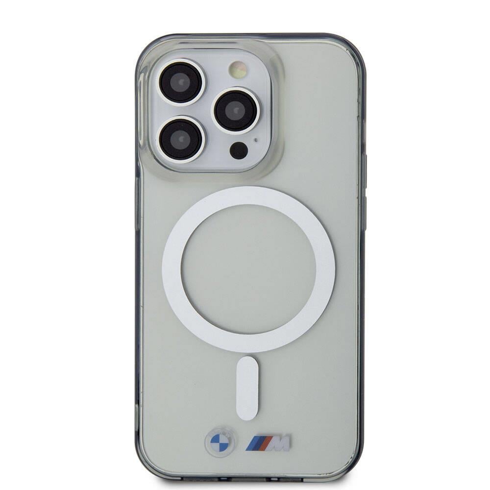 Apple iPhone 15 Pro Max Kılıf BMW M-safe Şarj Özellikli Transparan Silver Ring Orjinal Lisanslı Kapak