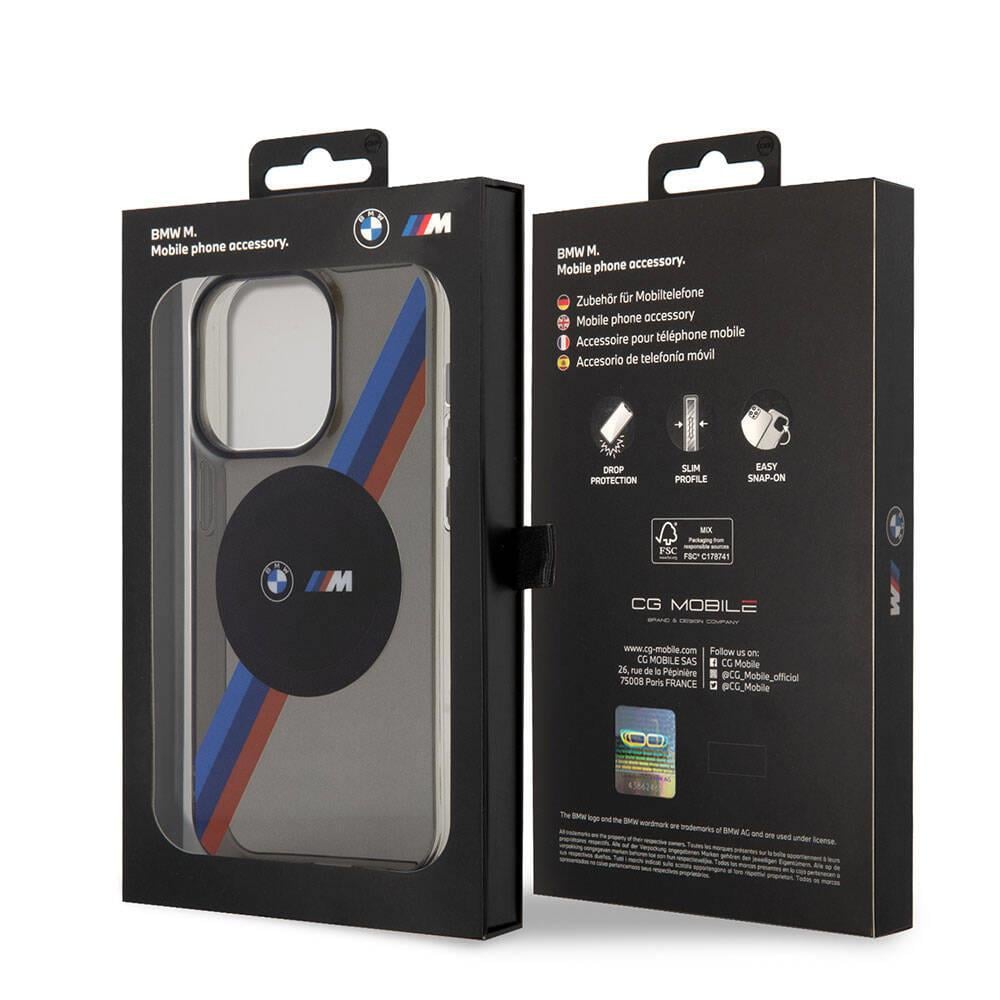 Apple iPhone 15 Pro Max Kılıf BMW M-safe Şarj Özellikli Transparan Tricolor Stripes Orjinal Lisanslı Kapak