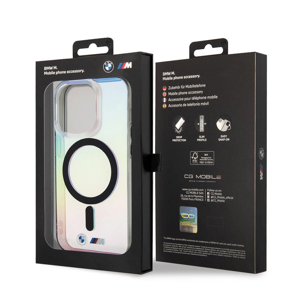 Apple iPhone 15 Pro Max Kılıf BMW M-safe Şarj Özellikli Transparan Renk Geçişli Iridescent Orjinal Lisanslı Kapak