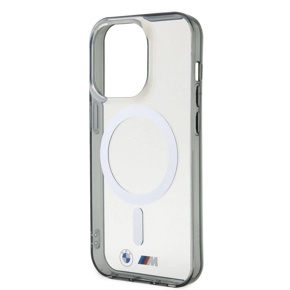 Apple iPhone 15 Pro Max Kılıf BMW M-safe Şarj Özellikli Transparan Silver Ring Orjinal Lisanslı Kapak