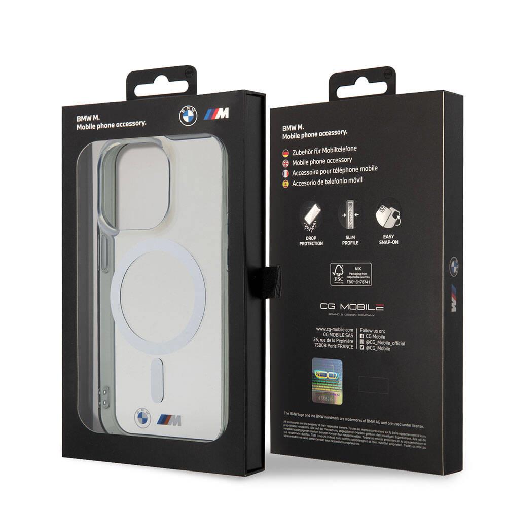 Apple iPhone 15 Pro Max Kılıf BMW M-safe Şarj Özellikli Transparan Silver Ring Orjinal Lisanslı Kapak