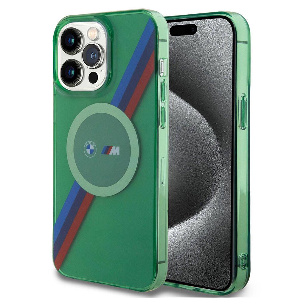 Apple iPhone 15 Pro Max Kılıf BMW M-safe Şarj Özellikli Transparan Tricolor Stripes Orjinal Lisanslı Kapak