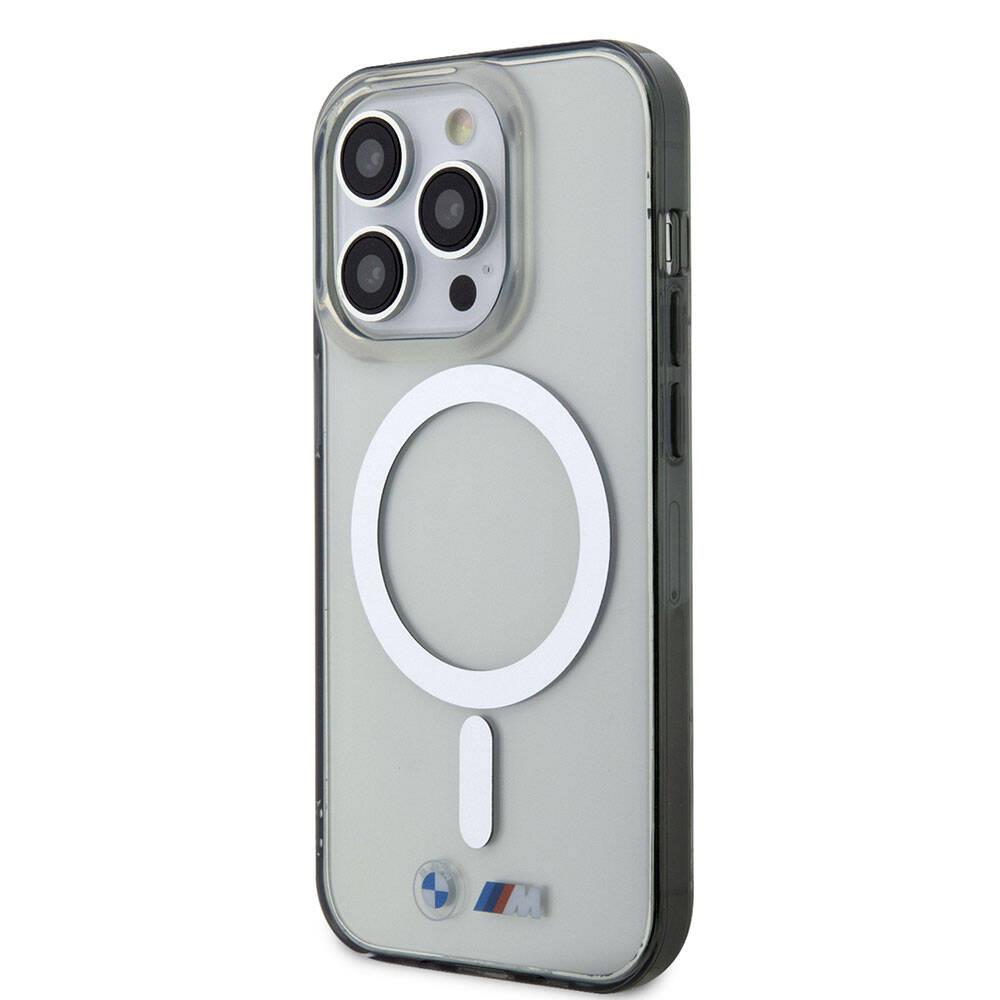 Apple iPhone 15 Pro Max Kılıf BMW M-safe Şarj Özellikli Transparan Silver Ring Orjinal Lisanslı Kapak