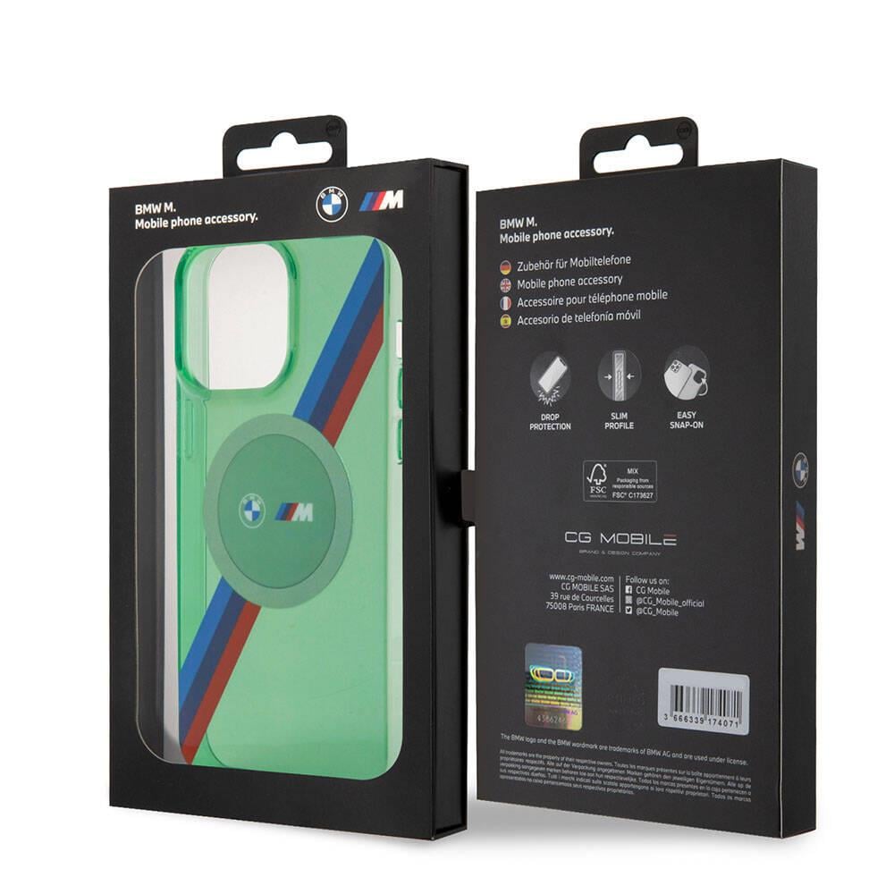 Apple iPhone 15 Pro Max Kılıf BMW M-safe Şarj Özellikli Transparan Tricolor Stripes Orjinal Lisanslı Kapak
