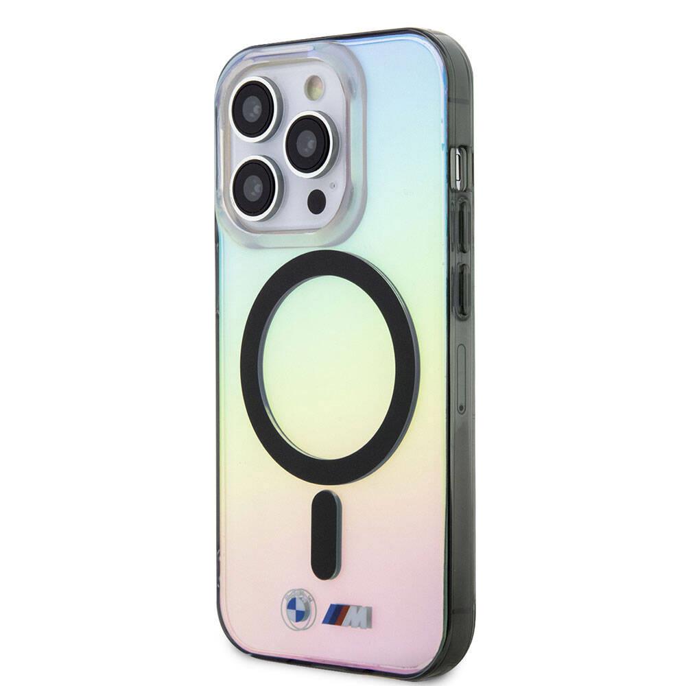 Apple iPhone 15 Pro Max Kılıf BMW M-safe Şarj Özellikli Transparan Renk Geçişli Iridescent Orjinal Lisanslı Kapak