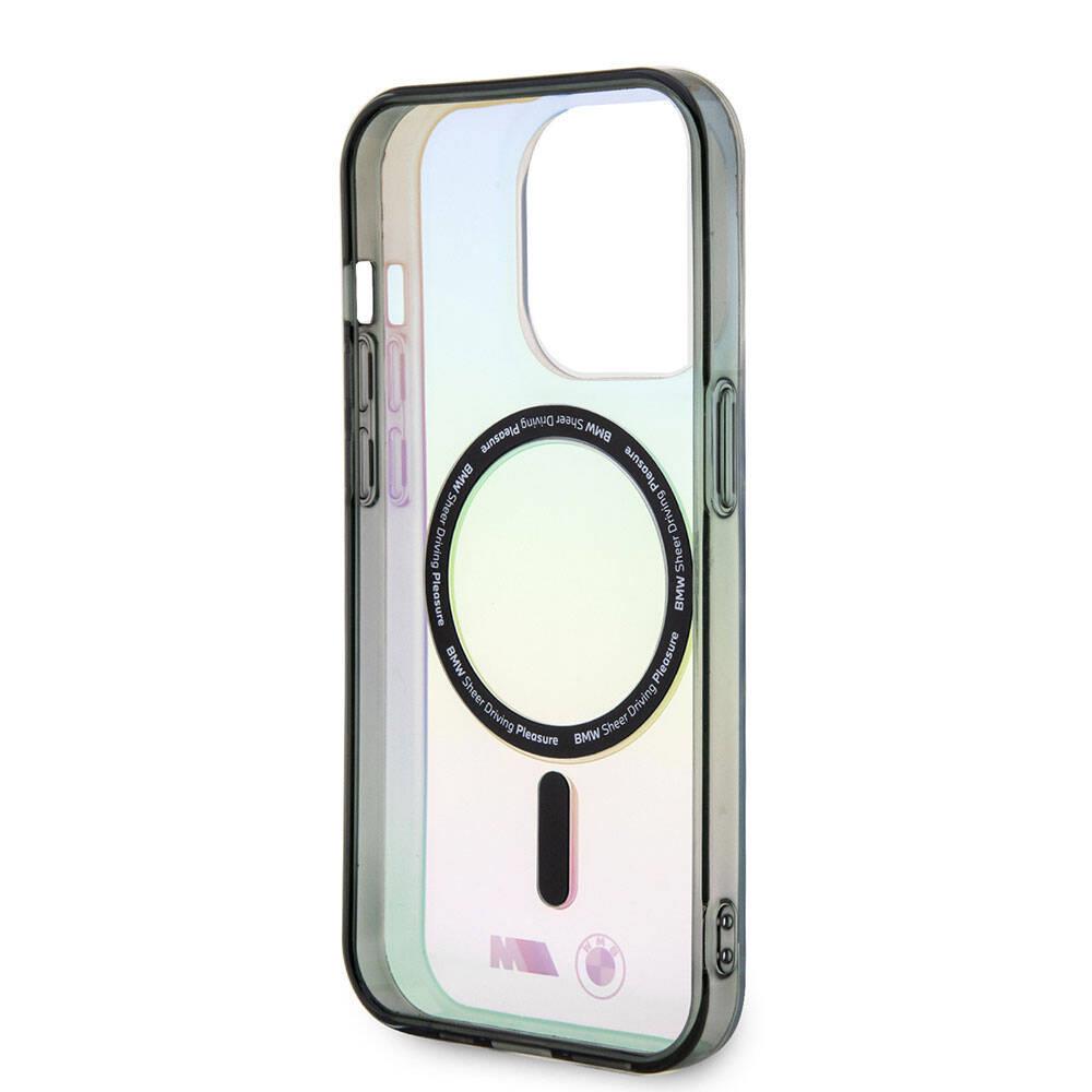 Apple iPhone 15 Pro Max Kılıf BMW M-safe Şarj Özellikli Transparan Renk Geçişli Iridescent Orjinal Lisanslı Kapak