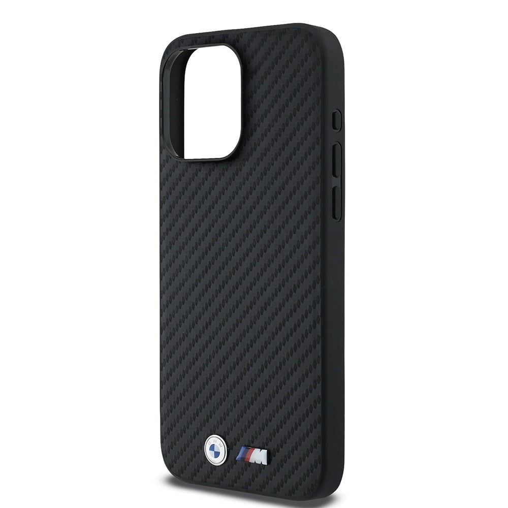 Apple iPhone 15 Pro Max Kılıf BMW Orjinal Lisanslı Karbon Fiber Tasarımlı ve Metal Logolu PU Deri Kapak