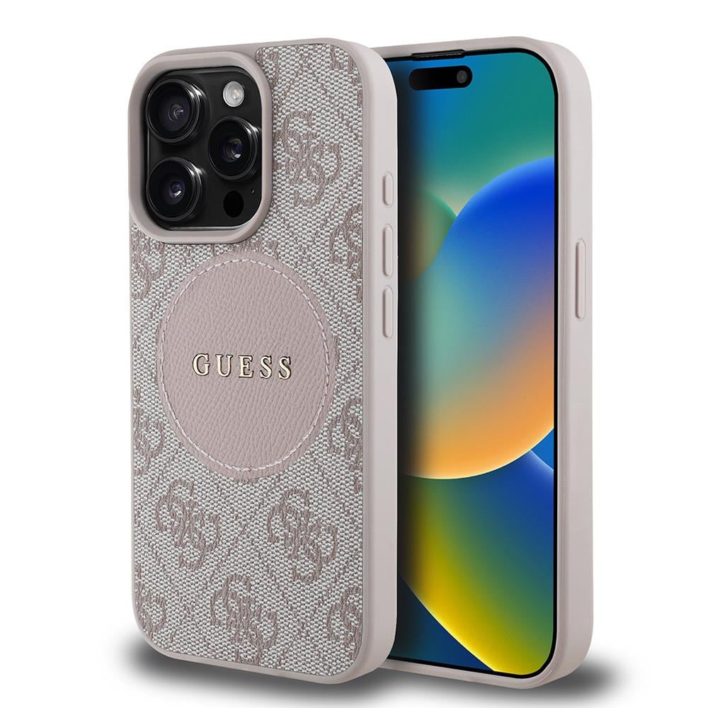 Apple iPhone 15 Pro Max Kılıf Guess Orjinal Lisanslı M-safe Şarj Özellikli Yazı Logolu Circle Classic Kapak