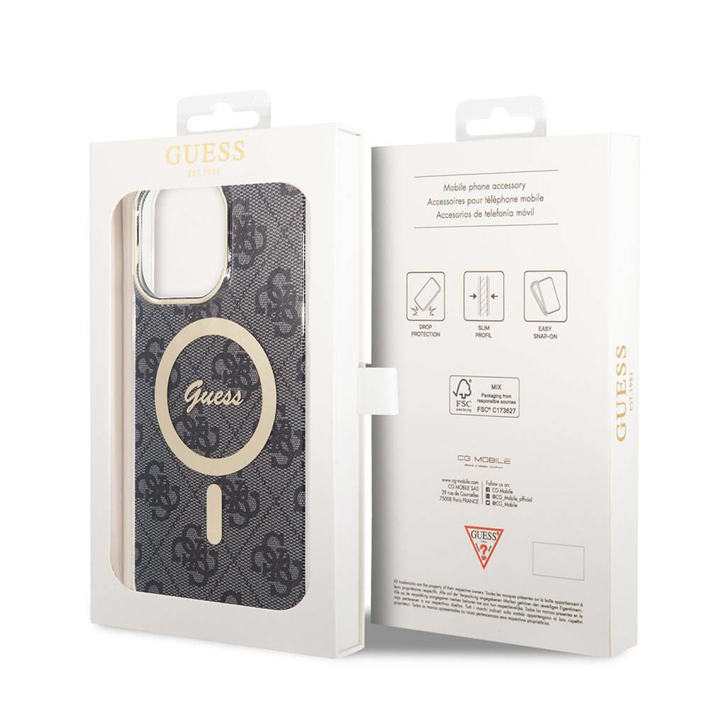 Apple iPhone 15 Pro Max Kılıf Guess Orjinal Lisanslı M-safe Şarj Özellikli Yazı Logolu 4G Desenli Kapak