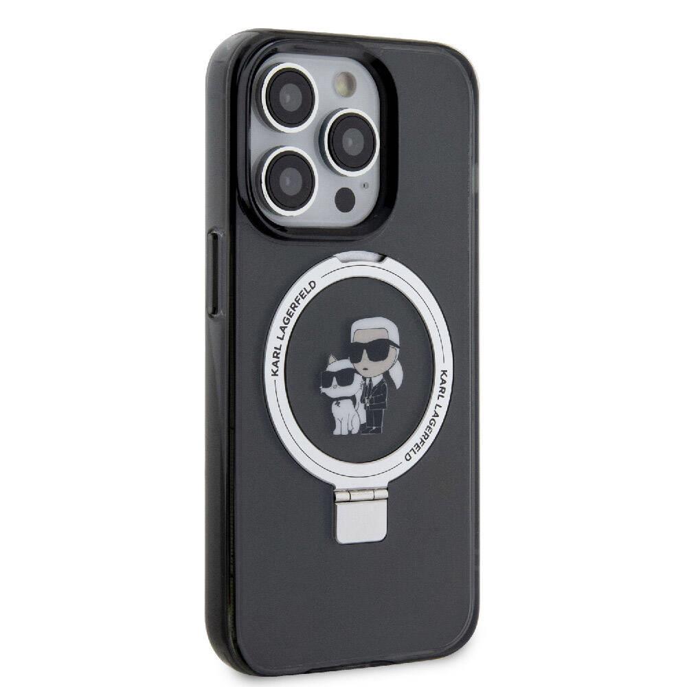 Apple iPhone 15 Pro Max Kılıf Karl Lagerfeld Orjinal Lisanslı M-safe Şarj Özellikli K&C İkonik Baskılı Ring Standlı Kapak