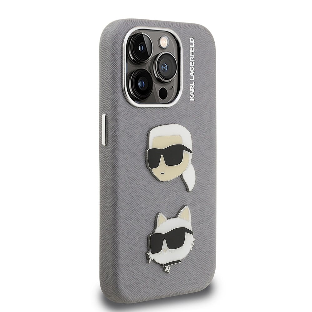 Apple iPhone 15 Pro Max Kılıf Karl Lagerfeld Orjinal Lisanslı K&C Heads Pin Kapak