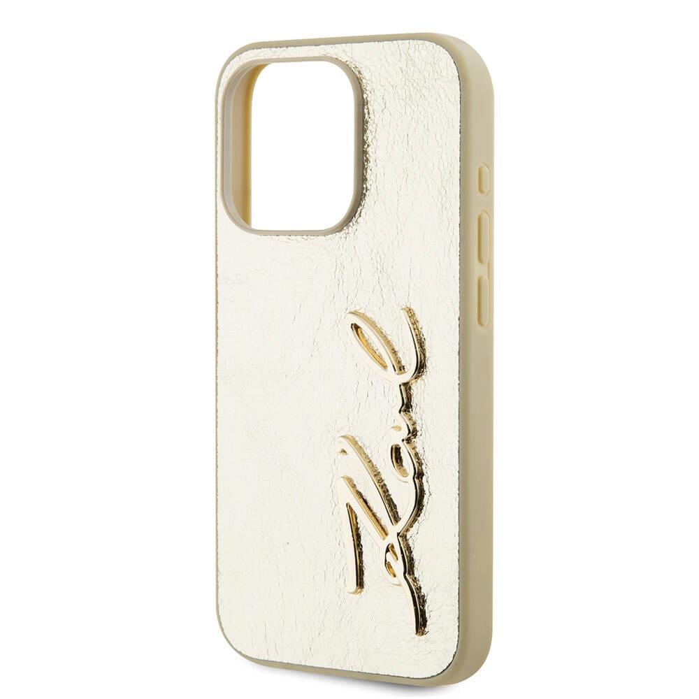 Apple iPhone 15 Pro Max Kılıf Karl Lagerfeld Orjinal Lisanslı 3D KL Yazılı Tüylü Arka Yüzey Saffiano Rhinestones Kapak