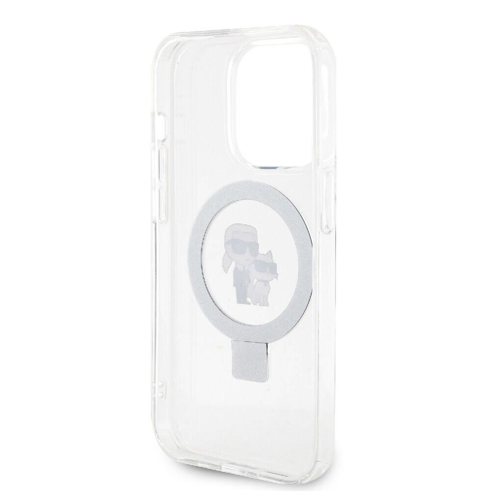 Apple iPhone 15 Pro Max Kılıf Karl Lagerfeld Orjinal Lisanslı M-safe Şarj Özellikli K&C İkonik Baskılı Ring Standlı Kapak