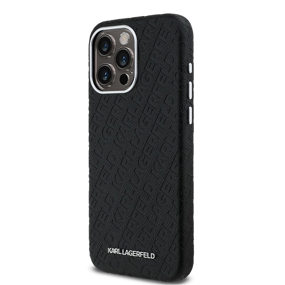 Apple iPhone 15 Pro Max Kılıf Karl Lagerfeld Orjinal Lisanslı PU Deri Damgalı Metal Yazı Logolu Kapak