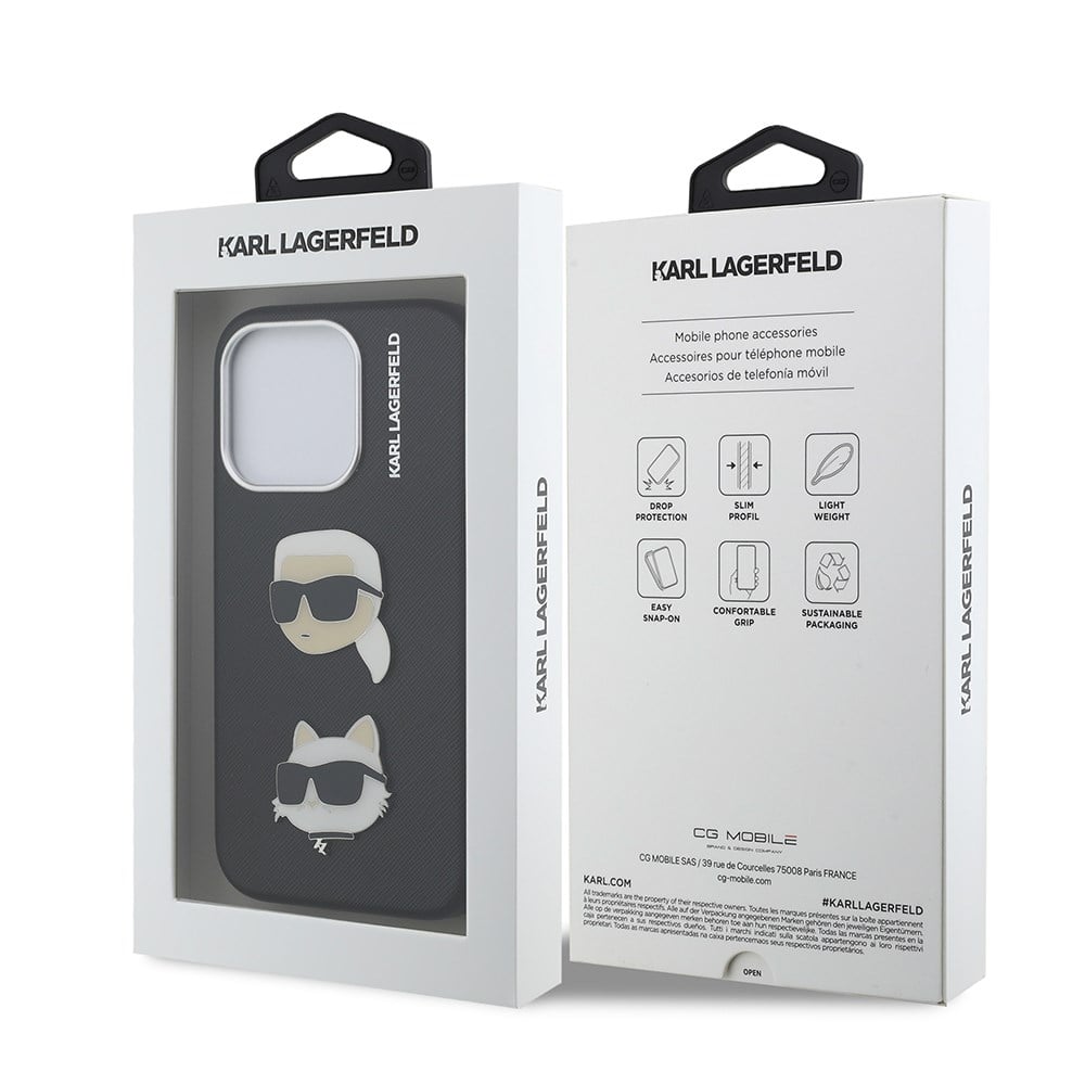Apple iPhone 15 Pro Max Kılıf Karl Lagerfeld Orjinal Lisanslı K&C Heads Pin Kapak