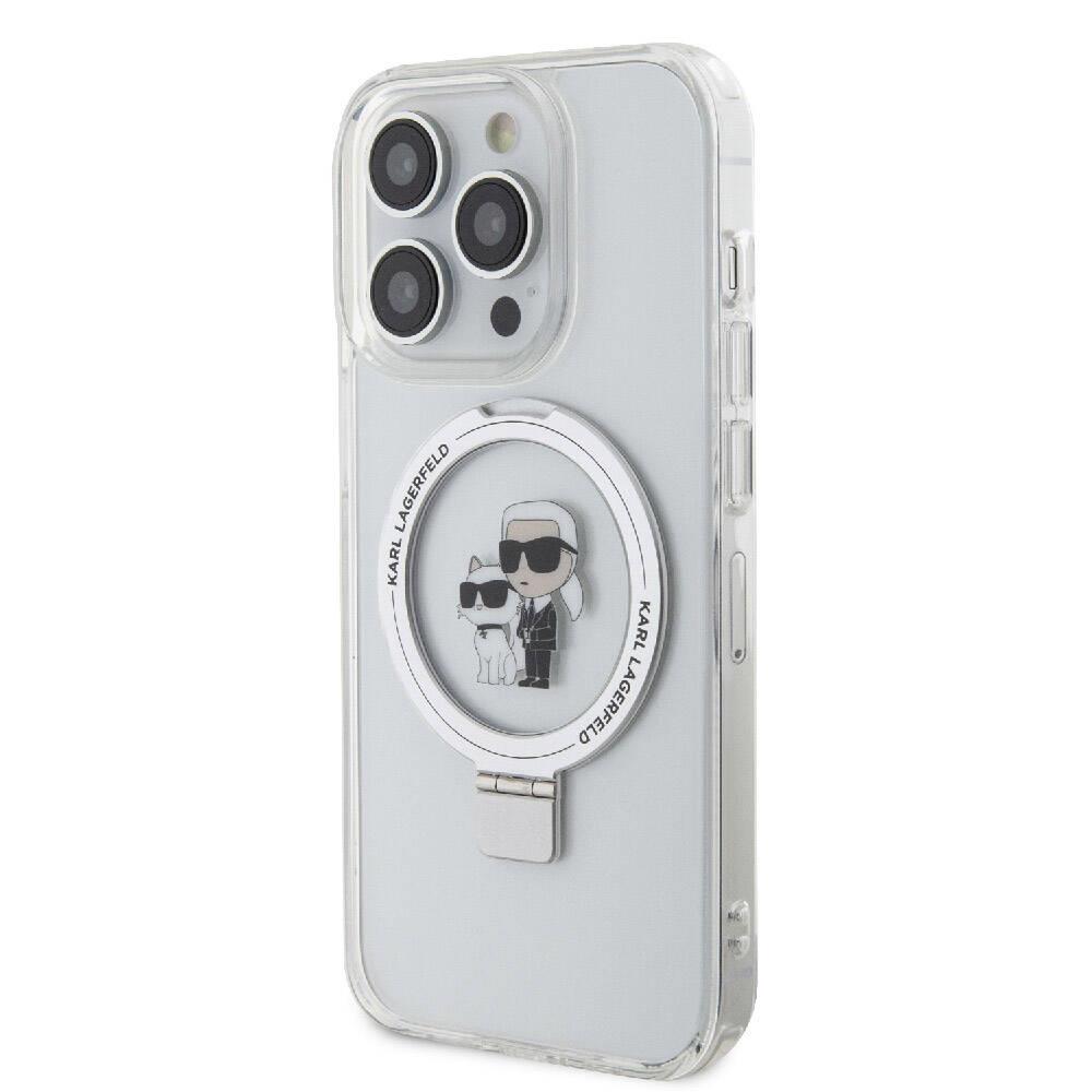 Apple iPhone 15 Pro Max Kılıf Karl Lagerfeld Orjinal Lisanslı M-safe Şarj Özellikli K&C İkonik Baskılı Ring Standlı Kapak