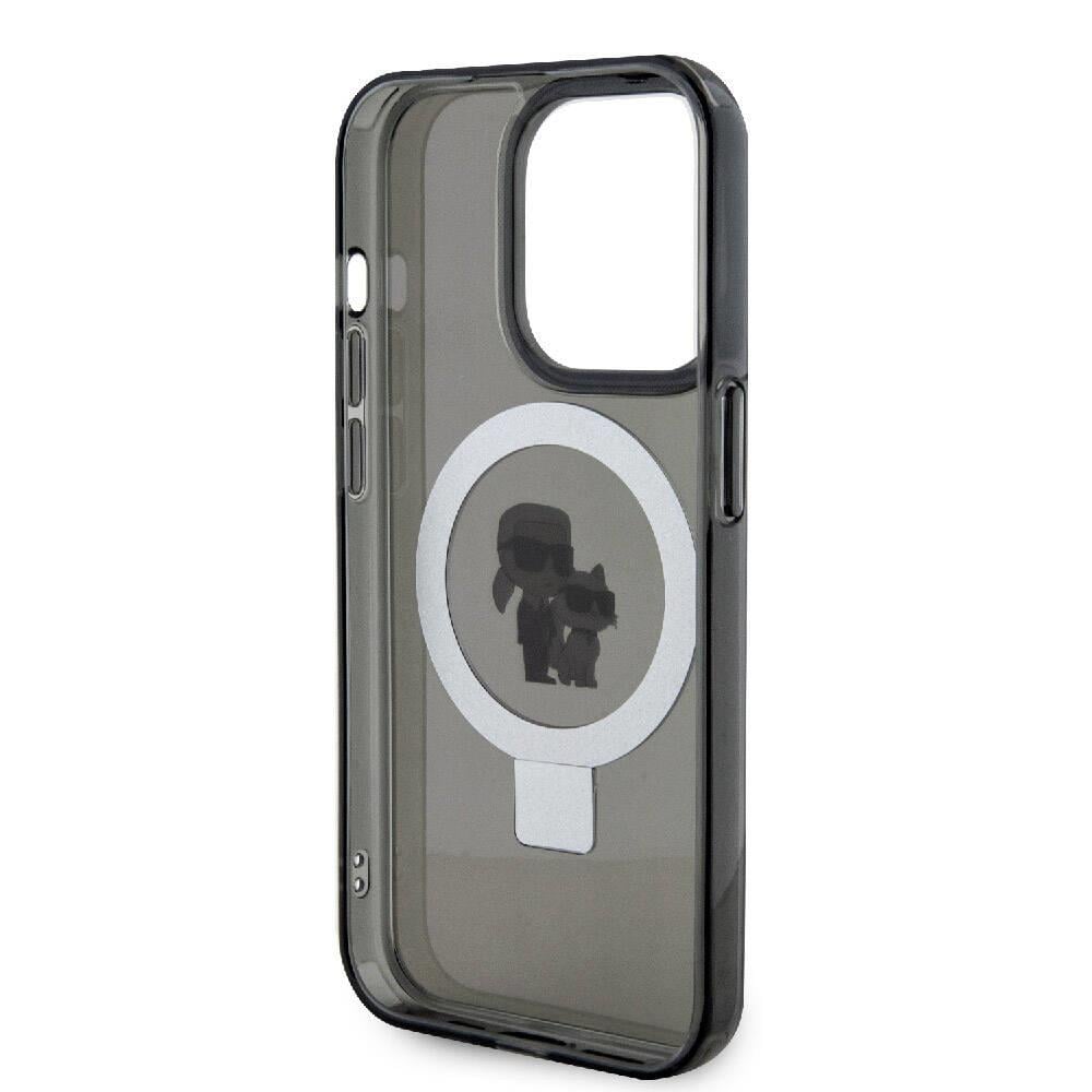 Apple iPhone 15 Pro Max Kılıf Karl Lagerfeld Orjinal Lisanslı M-safe Şarj Özellikli K&C İkonik Baskılı Ring Standlı Kapak