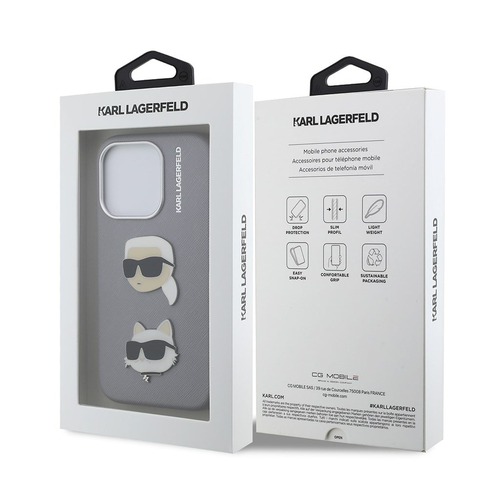 Apple iPhone 15 Pro Max Kılıf Karl Lagerfeld Orjinal Lisanslı K&C Heads Pin Kapak