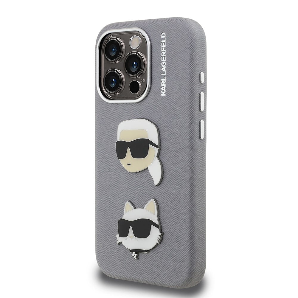 Apple iPhone 15 Pro Max Kılıf Karl Lagerfeld Orjinal Lisanslı K&C Heads Pin Kapak
