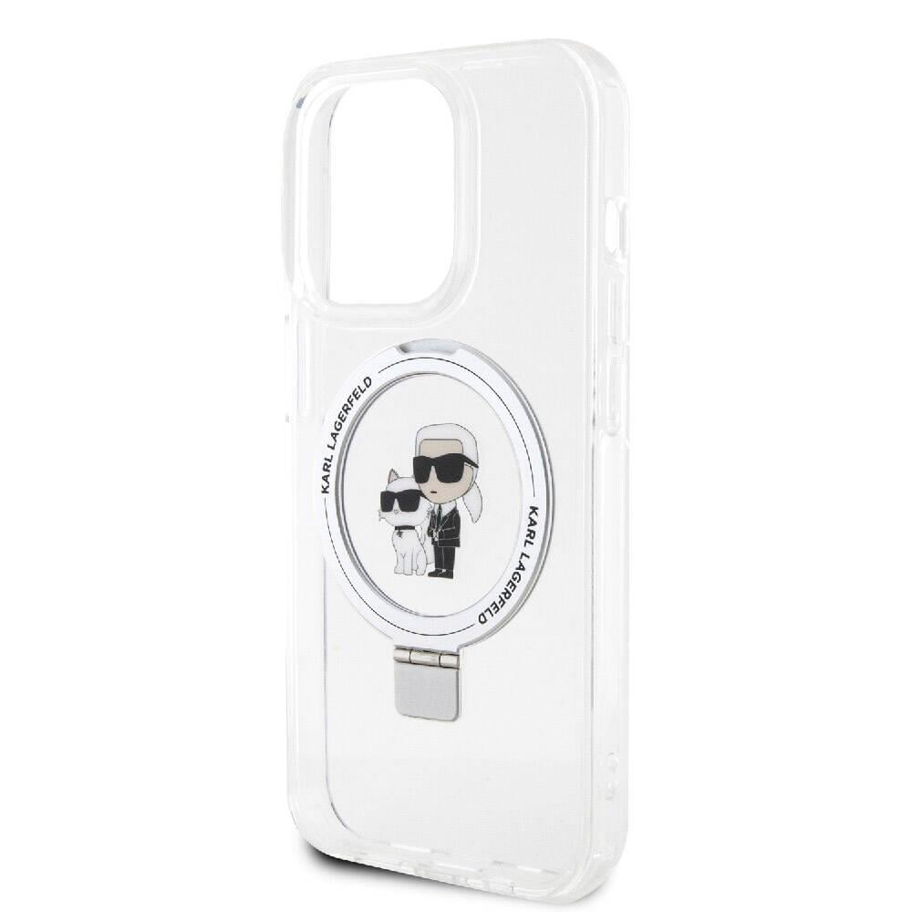 Apple iPhone 15 Pro Max Kılıf Karl Lagerfeld Orjinal Lisanslı M-safe Şarj Özellikli K&C İkonik Baskılı Ring Standlı Kapak