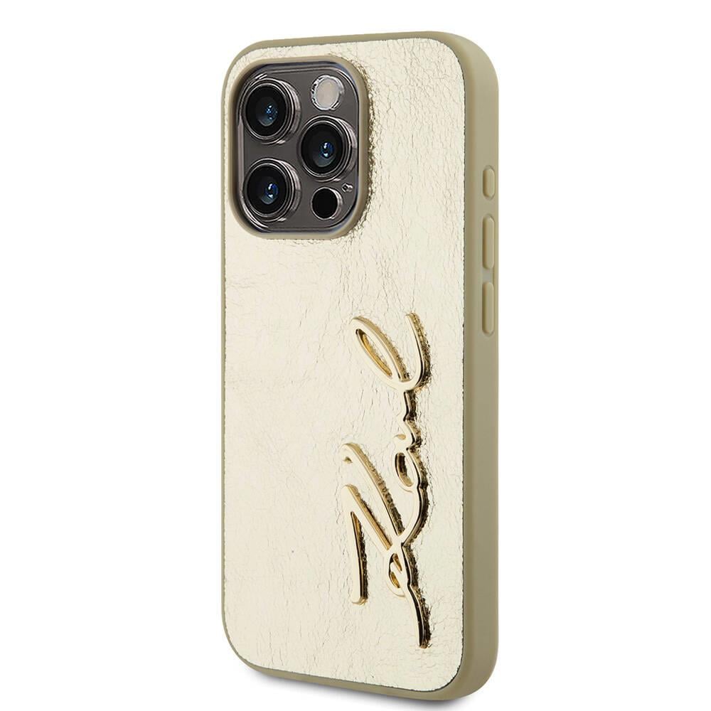 Apple iPhone 15 Pro Max Kılıf Karl Lagerfeld Orjinal Lisanslı 3D KL Yazılı Tüylü Arka Yüzey Saffiano Rhinestones Kapak