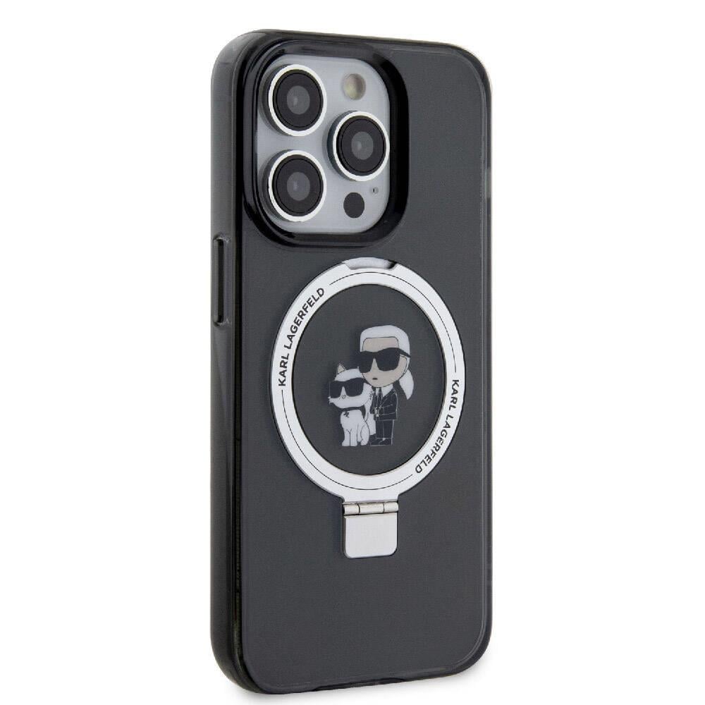 Apple iPhone 15 Pro Max Kılıf Karl Lagerfeld Orjinal Lisanslı M-safe Şarj Özellikli K&C İkonik Baskılı Ring Standlı Kapak
