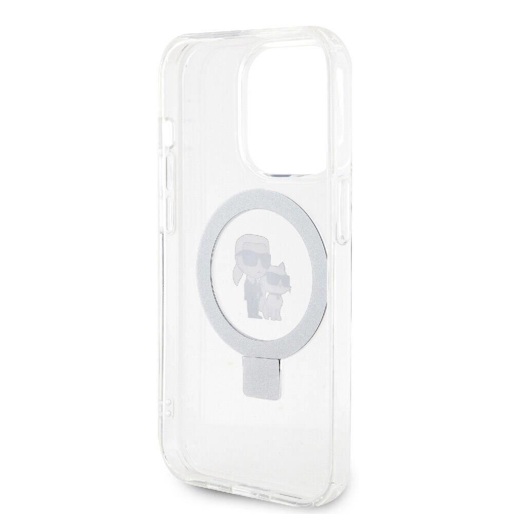 Apple iPhone 15 Pro Max Kılıf Karl Lagerfeld Orjinal Lisanslı M-safe Şarj Özellikli K&C İkonik Baskılı Ring Standlı Kapak