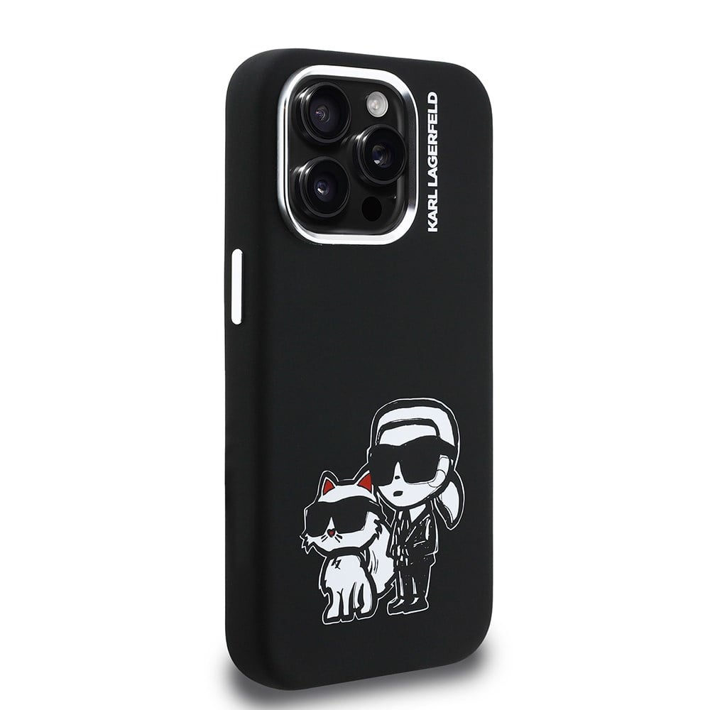 Apple iPhone 15 Pro Max Kılıf Karl Lagerfeld Orjinal Lisanslı Karl & Choupette Sketch Logo Sililkon Kapak