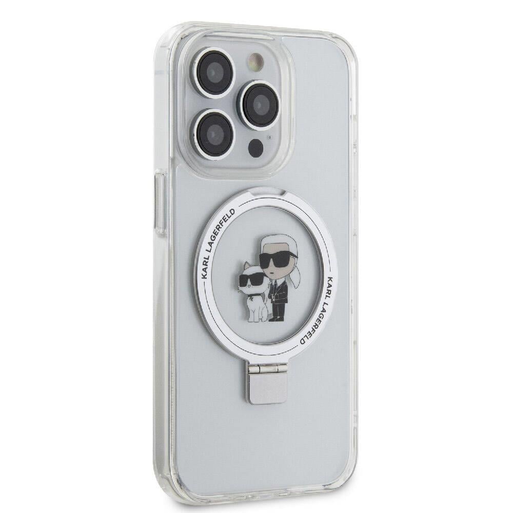 Apple iPhone 15 Pro Max Kılıf Karl Lagerfeld Orjinal Lisanslı M-safe Şarj Özellikli K&C İkonik Baskılı Ring Standlı Kapak