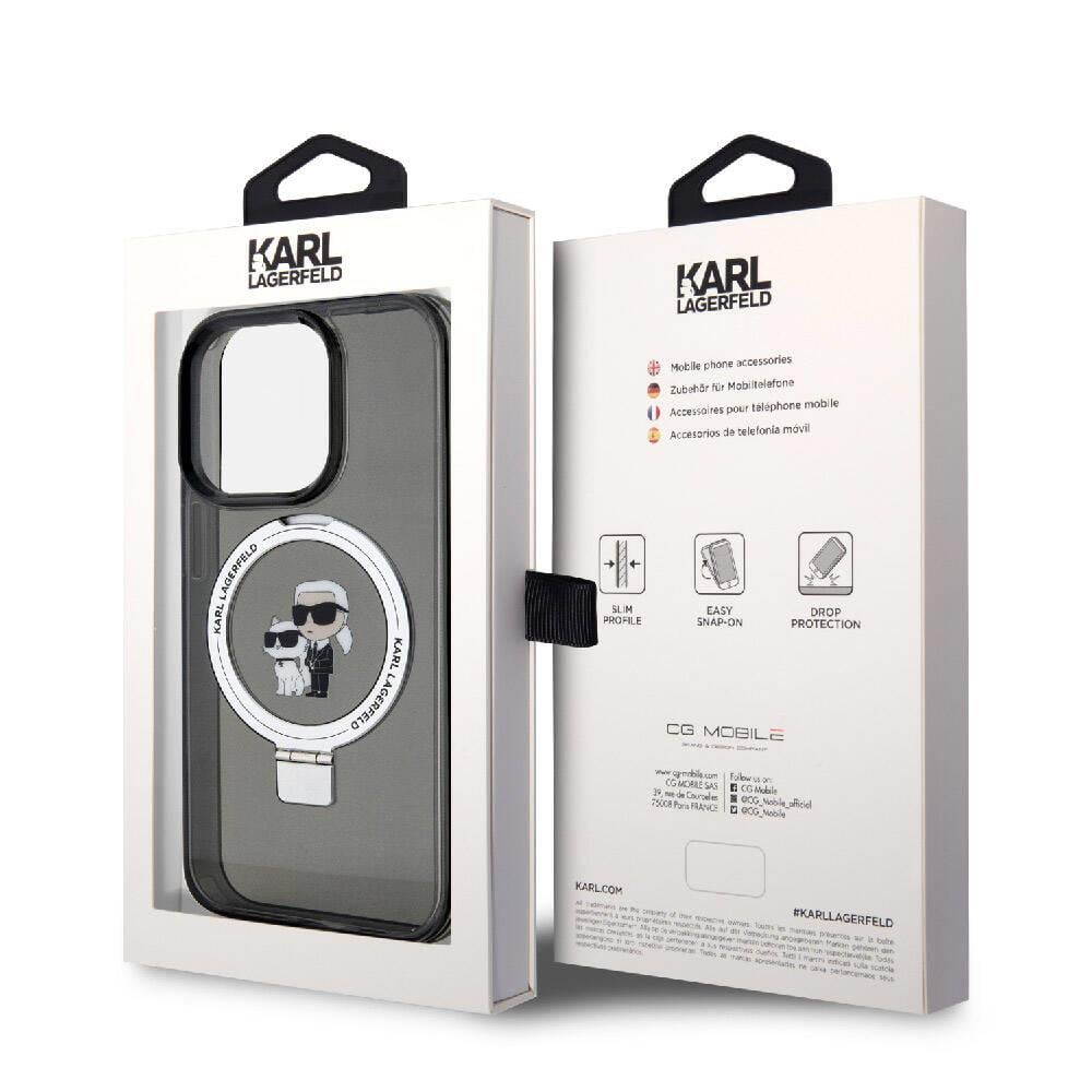Apple iPhone 15 Pro Max Kılıf Karl Lagerfeld Orjinal Lisanslı M-safe Şarj Özellikli K&C İkonik Baskılı Ring Standlı Kapak
