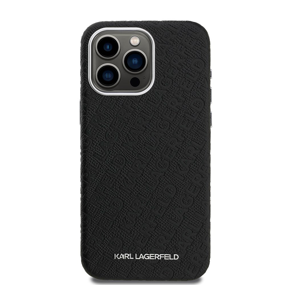 Apple iPhone 15 Pro Max Kılıf Karl Lagerfeld Orjinal Lisanslı PU Deri Damgalı Metal Yazı Logolu Kapak
