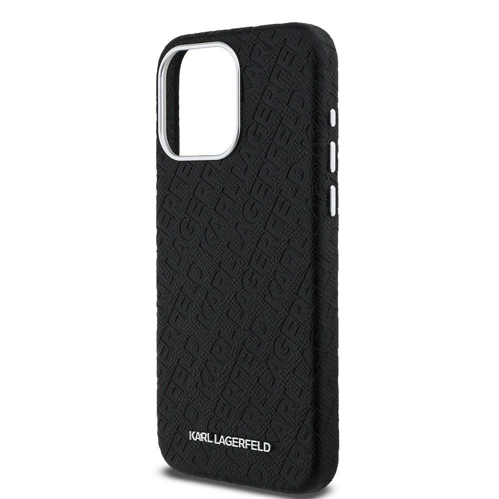 Apple iPhone 15 Pro Max Kılıf Karl Lagerfeld Orjinal Lisanslı PU Deri Damgalı Metal Yazı Logolu Kapak