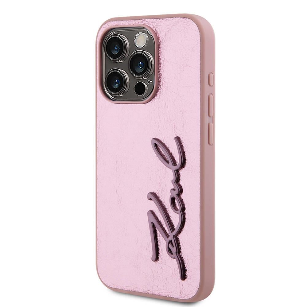 Apple iPhone 15 Pro Max Kılıf Karl Lagerfeld Taşlı Metal Logo Orjinal Lisanslı Kapak