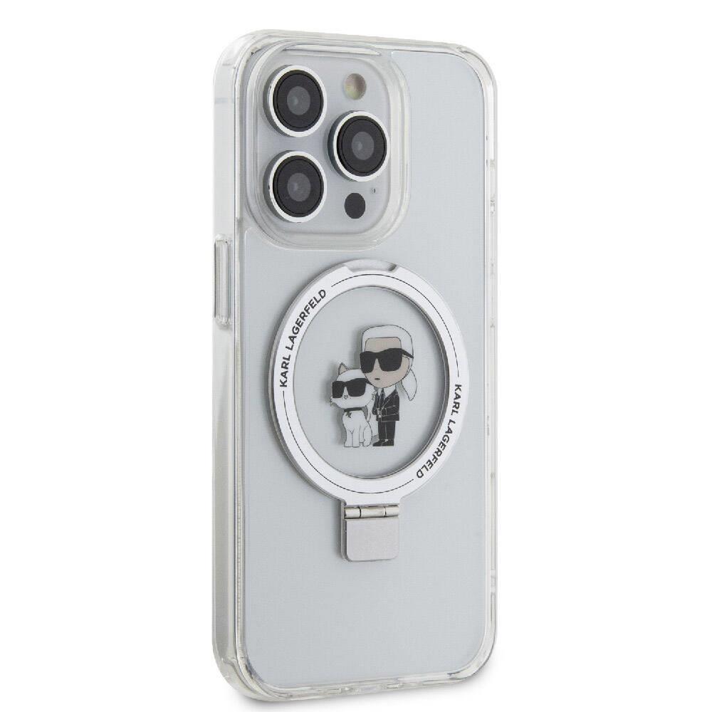 Apple iPhone 15 Pro Max Kılıf Karl Lagerfeld Orjinal Lisanslı M-safe Şarj Özellikli K&C İkonik Baskılı Ring Standlı Kapak