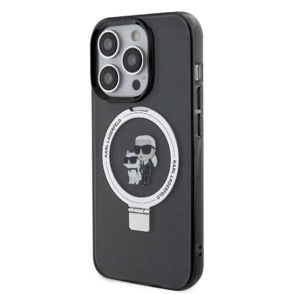 Apple iPhone 15 Pro Max Kılıf Karl Lagerfeld Orjinal Lisanslı M-safe Şarj Özellikli K&C İkonik Baskılı Ring Standlı Kapak