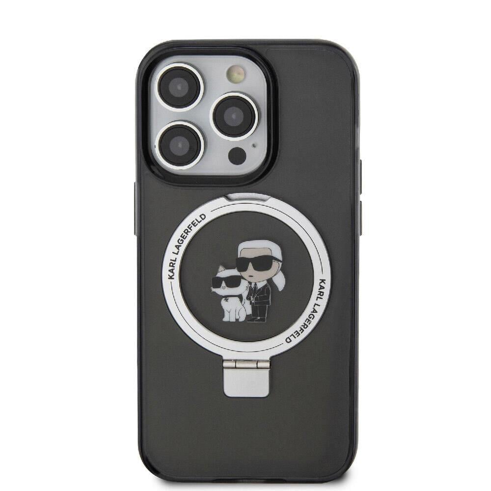 Apple iPhone 15 Pro Max Kılıf Karl Lagerfeld Orjinal Lisanslı M-safe Şarj Özellikli K&C İkonik Baskılı Ring Standlı Kapak