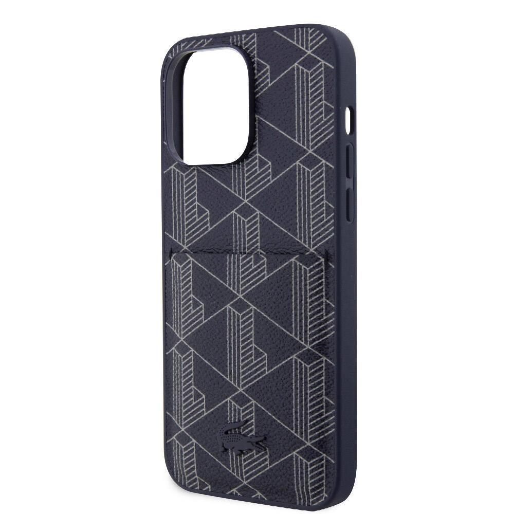 Apple iPhone 15 Pro Max Kılıf Lacoste Orjinal Lisanslı M-safe Şarj Özellikli PU Deri Görünümlü Kartlıklı Karışık Monogram Desenli Kapak