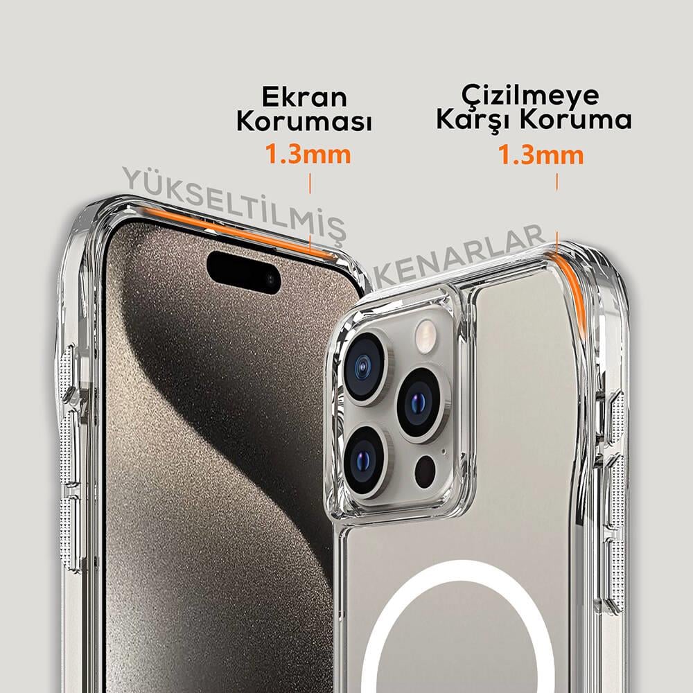 Apple iPhone 15 Pro Max Kılıf M-safe Şarj Özellikli Airbagli Şeffaf Zore İncek Kapak
