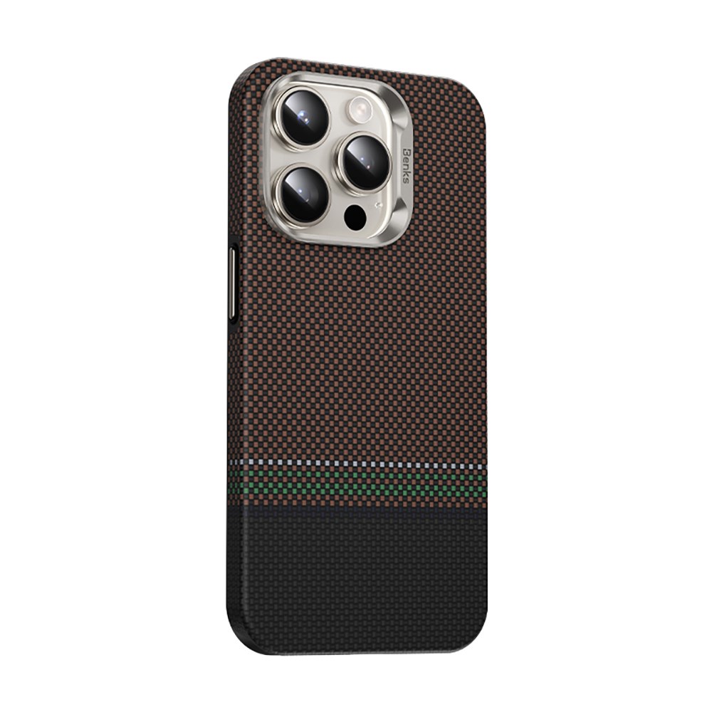 Apple iPhone 15 Pro Max Kılıf M-safe Şarj Özellikli Karbon Fiber Tasarımlı Benks Prestige ArmorPro Kevlar Kapak