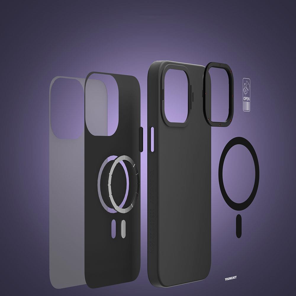 Apple iPhone 15 Pro Max Kılıf M-safe Şarj Özellikli Standlı YoungKit Hermit Bracket Serisi Kapak