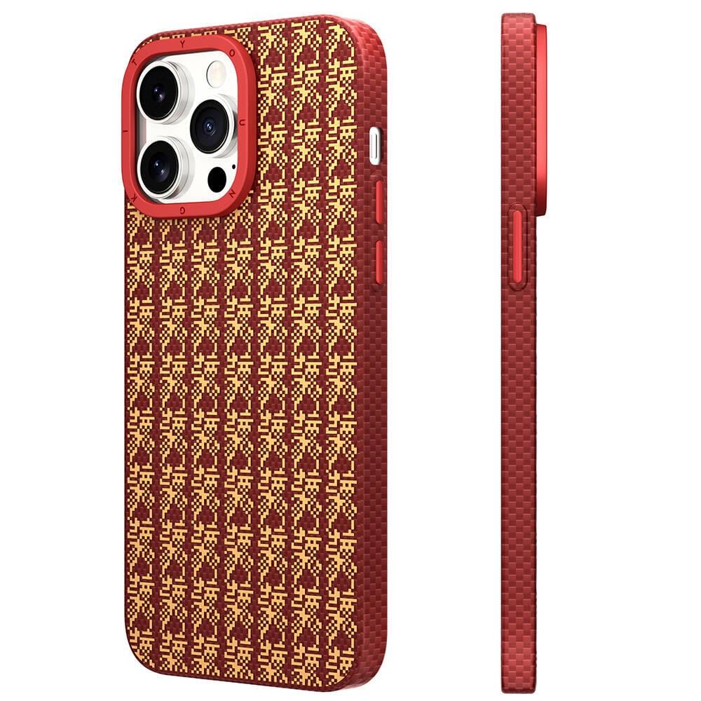 Apple iPhone 15 Pro Max Kılıf M-safe Şarj Özellikli Kevlar 1500D Youngkit Auspicious Loong Serisi Kapak