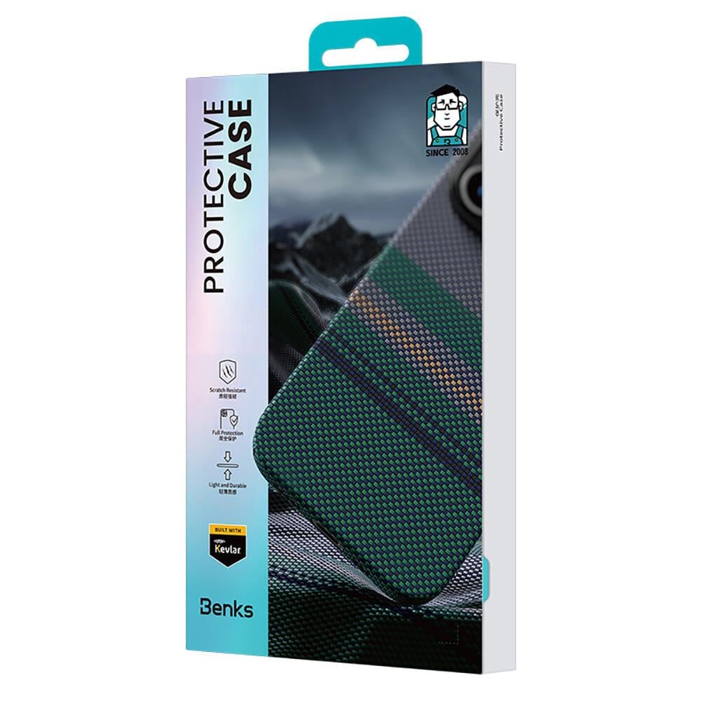 Apple iPhone 15 Pro Max Kılıf M-safe Şarj Özellikli Karbon Fiber Tasarımlı Benks Aurora ArmorPro Kevlar Kapak